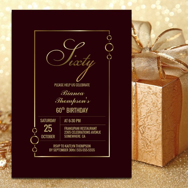 60. Geburtstag Burgund mit Gold Frame Party Einladung (Von Creator hochgeladen)