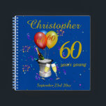 60. Geburtstag Champagne Blue Party Gästebuch Notizbuch<br><div class="desc">Das stilvolle Gästebuch aus dem 60. Jahrhundert mit Champagner-Eimer-Gläsern, altersschwachen Ballons und Konfetti auf blauem Hintergrund mit goldfarbenem Text. Dieses fantastische Geburtstagsgast-Gästebuch ist ein fabelhaftes Geschenk oder ein Party-Memento. Perfekt für Meilenstein Geburtstage wie 40., 50. 60. 70. 80. 90. und 100. Mit 60 Blättern (120 Seiten) - es gibt viel...</div>