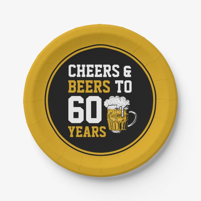60. Geburtstag Cheers & Biere bis 60 Jahre Pappteller (Vorderseite)