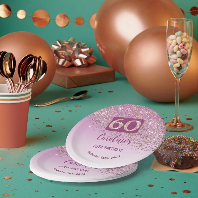60. Geburtstag Chic Falling Rose Gold Glitzer Pappteller (Multi)