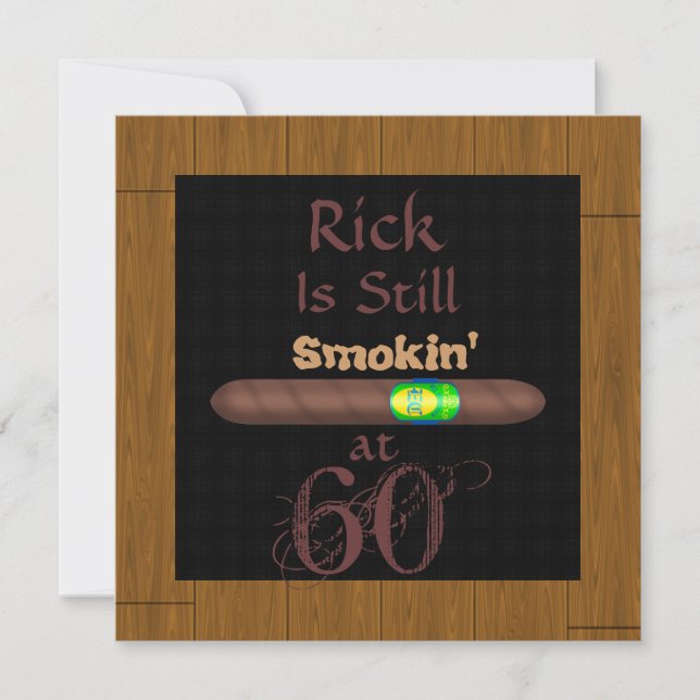 60. Geburtstag CIGAR Einladungen HOLZ Look FRAME (Vorderseite)