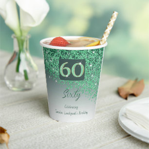 60. Geburtstag Classy Falling Green Glitzer Pappbecher