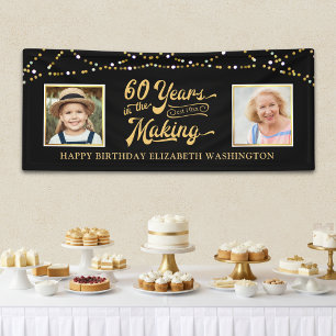 60. Geburtstag Damals & Heute Fotos Schwarz Gold L Banner