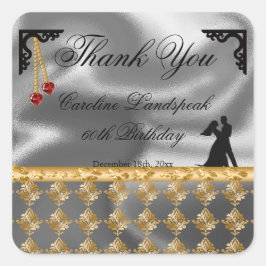 60. Geburtstag Danke Silver Foil Gold Damask Quadratischer Aufkleber