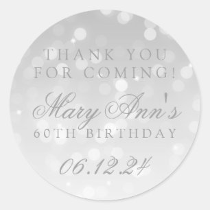 60. Geburtstag danken Ihnen silbernes Bokeh Runder Aufkleber