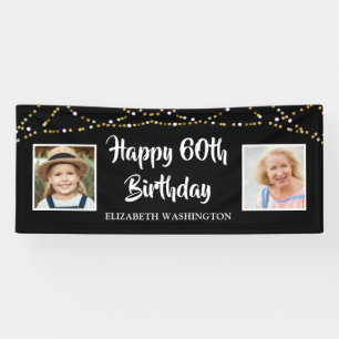 60. Geburtstag Dann & Jetzt Fotos leuchten schwarz Banner