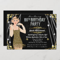 60. Geburtstag Deko Gatsby Flapper Girl Einladung