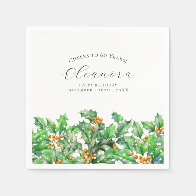 60. Geburtstag Dezember Geburtstag Blume Holly Cus Serviette (Vorderseite)