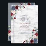 60. Geburtstag Dusty Blue Burgundy Blush Gold Einladung<br><div class="desc">Feiern Sie Ihren 60. Geburtstag stilvoll mit diesem schönen 60. Geburtstag Dusty Blue Burgundy Blush Gold Floral Einladung! Mit eleganten, staubblauen, bordeauxfarbenen Marsala, blauen, rosa Aquarellblumen und botanischem Grün und einem staubblauen Rahmen mit einem einzigartigen Marmorhintergrund aus Imitat, wird diese Einladung Ihre Gäste begeistern. Darüber hinaus können Sie die Party-Details...</div>