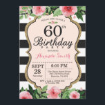 60. Geburtstag Einladung Frauen. Floral Gold Black<br><div class="desc">60. Geburtstag Einladung für Frauen. Black and Gold Geburtstagsparty einladen. Gold Glitzer. Rosa Aquarellfarbene Blume mit Blumen. Schwarze und weiße Streifen. Printable Digital. Für weitere Anpassungen klicken Sie bitte auf die Schaltfläche "Anpassen" und verwenden Sie unser Designwerkzeug,  um diese Vorlage zu ändern.</div>