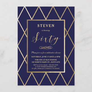 60. Geburtstag Einladung - Gold, Elegant, Marine
