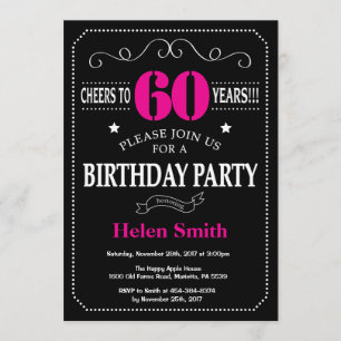 60. Geburtstag Einladung Hot Pink Black Chalkboard