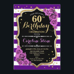60. Geburtstag Einladung Lila Gold mit Rose<br><div class="desc">60. Geburtstag Einladung Elegantes lila goldfarbenes Design mit Imitat Glitzer.</div>