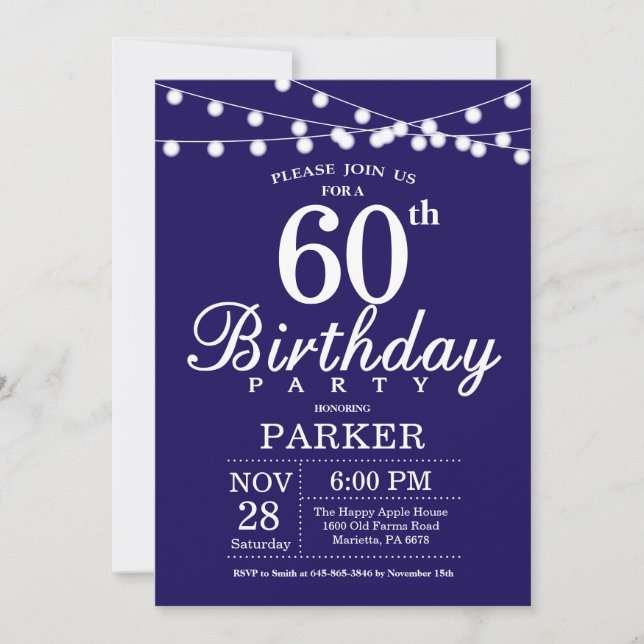 60. Geburtstag Einladung Navy Blue (Vorderseite)
