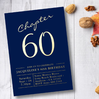 60. Geburtstag Einladung Navy Blue Gold Foil