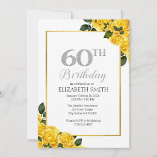60. Geburtstag Einladung Vorlage mit Gelben Rose