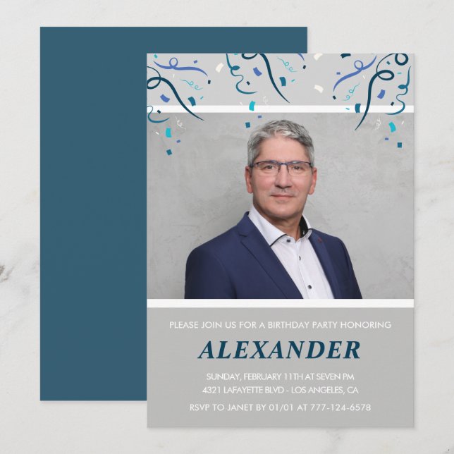 60. Geburtstag Einladungen Männer Confetti Foto Bl (Vorne/Hinten)