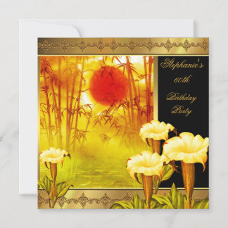60. Geburtstag Elegant Asian Gold Yellow Floral 2 Einladung