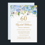 60. Geburtstag Elegant Blue Gold Blume Einladung<br><div class="desc">Mehr blumige Geburtstagseinladungen im Kleinen Bayleigh-Laden!</div>