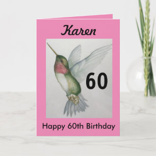 60. Geburtstag Elegant Pink Hummingbird Wasserfarb Karte