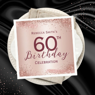 60. Geburtstag Elegant Roségold Glitter Serviette