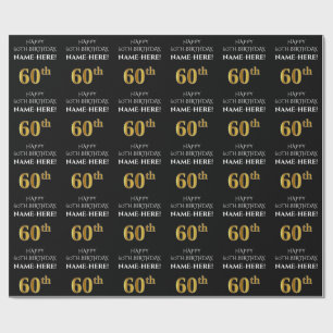 60. Geburtstag: Elegant, schwarz, Imitat Gold Look Geschenkpapier