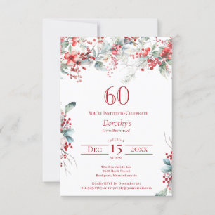 60. Geburtstag Elegant Winter Berry Botanical Einladung