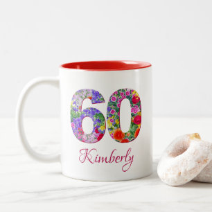 60. Geburtstag elegante florale Blüten rote Tasse