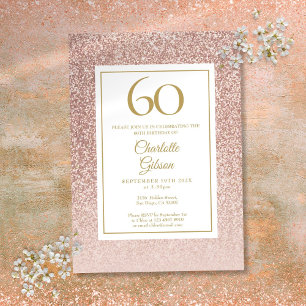 60. Geburtstag Elegante Rose Gold Glitzer Einladung
