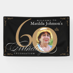 60. Geburtstag Elegante schwarze goldene Kalligraf Banner