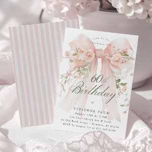60. Geburtstag Elegante Wasserfarbe Rosa Floral Einladung