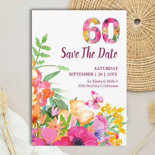 60. Geburtstag Eleganter Blumengarten Schmetterlin Save The Date