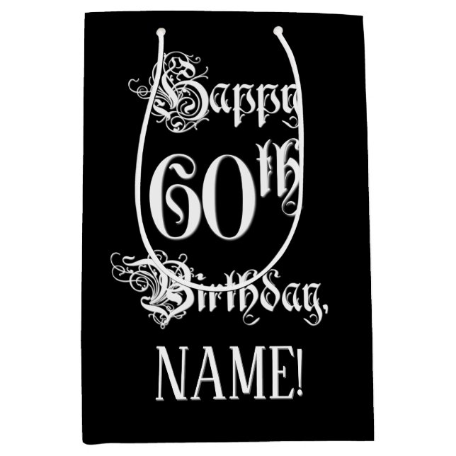 60. Geburtstag: Extravagant, Elegantes Script + In Mittlere Geschenktüte