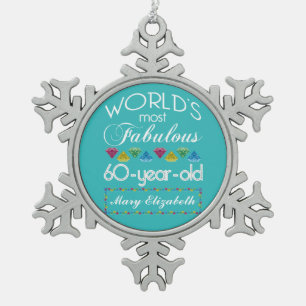 60. Geburtstag Fantastisch farbiges Gem Türkis Schneeflocken Zinn-Ornament
