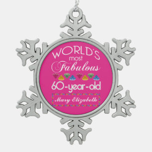 60. Geburtstag Fantastische Farben Rosa Schneeflocken Zinn-Ornament