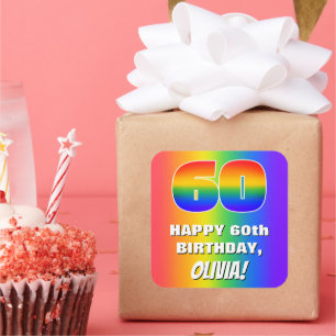 60. Geburtstag: Farbenfroh, Fun Rainbow Pattern #  Quadratischer Aufkleber