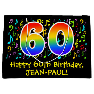 60. Geburtstag - Farbige Musiksymbole, Regenbogen  Große Geschenktüte