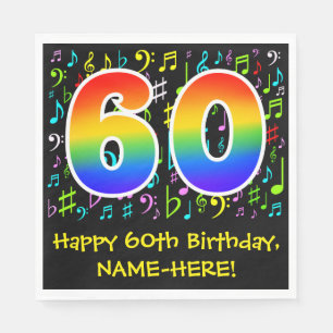 60. Geburtstag - Farbige Musiksymbole, Regenbogen Serviette