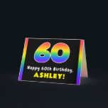 60. Geburtstag: Farbiger Regenbogen # 60, Individu Karte<br><div class="desc">Dieses lebendige und optimistische Geburtstagskartendesign besticht durch die Zahl "60", die ein lebendiges Regenbogenspektrum inspiriert Farbverlaufsmuster, die Meldung "Happy 60 th Birthday" und einen benutzerdefinierbaren Empfängernamen aufweist. Im Inneren befindet sich eine individuell anpassbare Geburtstags-Grußnachricht, oder vielleicht kann gelöscht und links werden, wenn eine Nachricht von Hand geschrieben werden soll. Eine...</div>