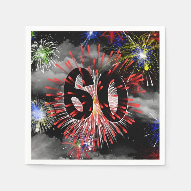 60. Geburtstag Feuerwerk in Wolken Napkins Serviette (Vorderseite)