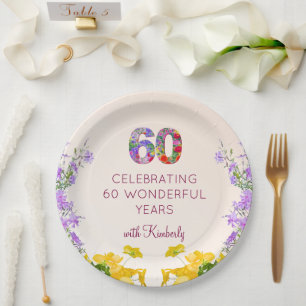 60. Geburtstag floral moderne 60 Jahre Party elega Pappteller