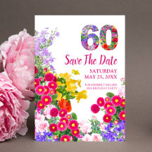 60. Geburtstag florale moderne Save the Date Postk