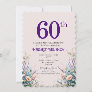 60. Geburtstag Florales Rosa und Lila Einladung