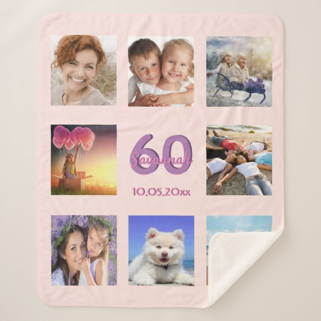60. Geburtstag Foto Collage Rose Gold Rosa Sherpadecke (Vorderseite)