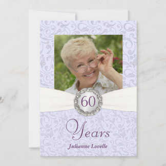 60. Geburtstag Foto Einladungen Lavender Damask