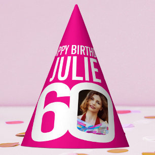 60. Geburtstag Foto personalisiert weiß heiß rosa Partyhütchen
