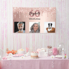 60. Geburtstag Foto Rose Gold Rosa Glitzer Banner