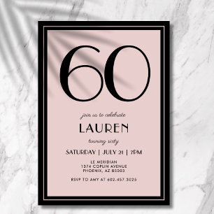 60. Geburtstag Frauen Modern Minimal Schwarz Rosa Einladung