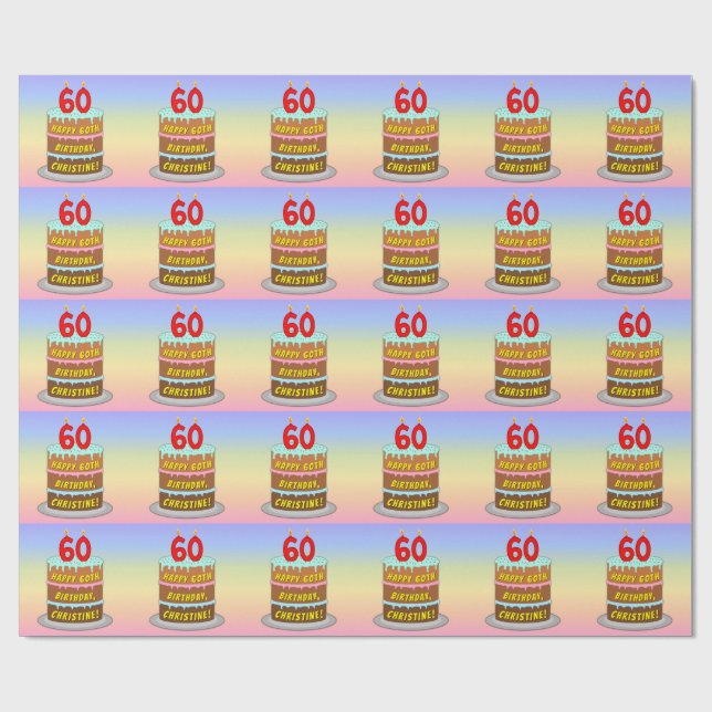 60. Geburtstag: Fun Cake and Candles + Individuell Geschenkpapier (Flach)