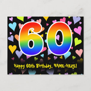 60. Geburtstag: Fun Hearts Muster, Regenbogen 60 Postkarte